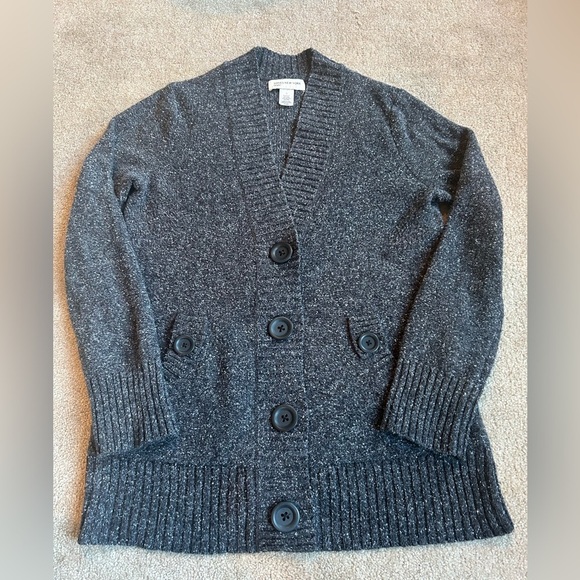 Jones New York Charcoal Gray Cardigan Women’s Sz M Large Button Cotton Wool - Picture 1 of 6